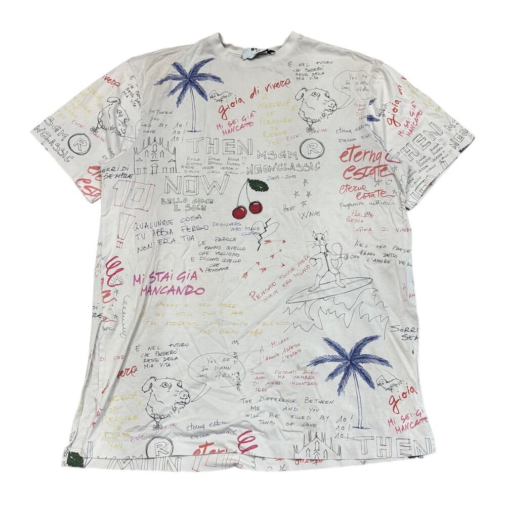 MSGM Doodle Print Oversized Short Sleeve T Shirt Dress Women's Medium